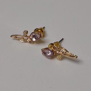 Cute Little Gold Tone And Purple Flower Earrings